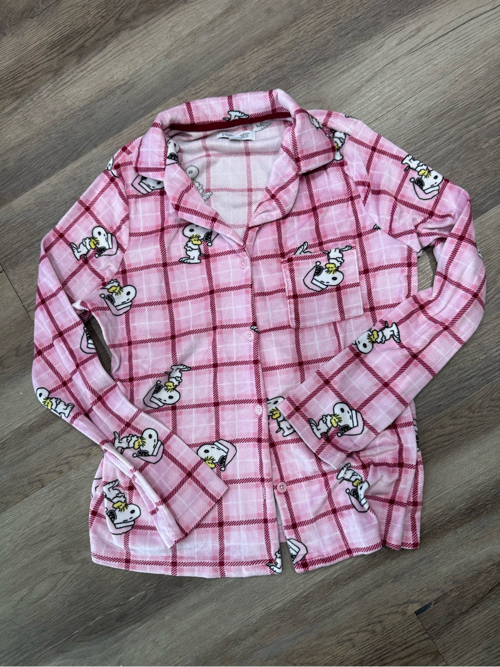 Snoopy plaid pink plush pj top